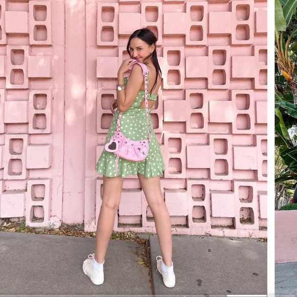 Green linen polka dot summer dress Zara spring summer collection - Picture 2 of 15